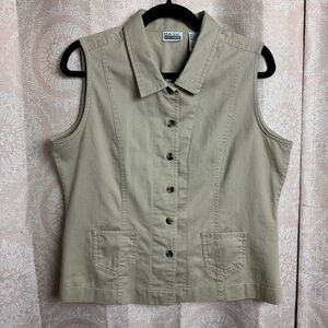 Basic Editions Vintage 90s Khaki Tan Button Collared Vest 100% Cotton Size 14